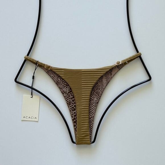 Acacia Swim Ralphy Dual Ribbed Bikini Bottom - Palm - Minimal Coverage - L - NWT - Picture 3 of 11